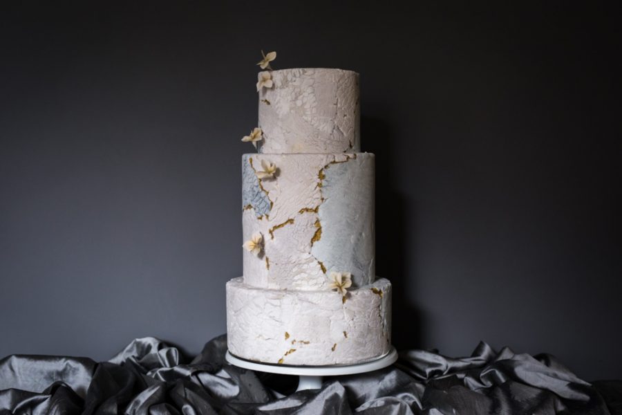 Modern bespoke stone kintsugi wedding cake Devon
